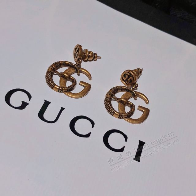 GUCCi飾品 古馳925純銀針耳環 Gucci古銅復古GG耳釘  zgbq1154